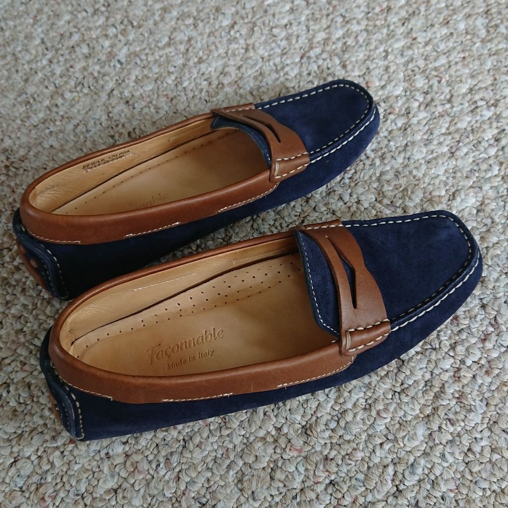 Faconnable leather moccasins in navy blue size 6.5